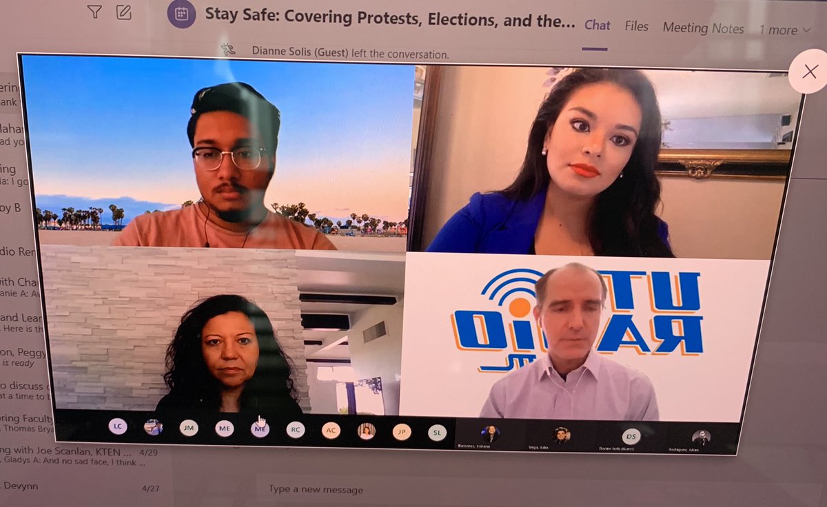 Liguez's tweet photo. Nice discussion today with @Cynthia_Cano @stellamchavez and Diane Solis from @dallasnews on staying safe covering protests, pandemics, and elections #HMCUTA https://t.co/jZz2cHd6l8