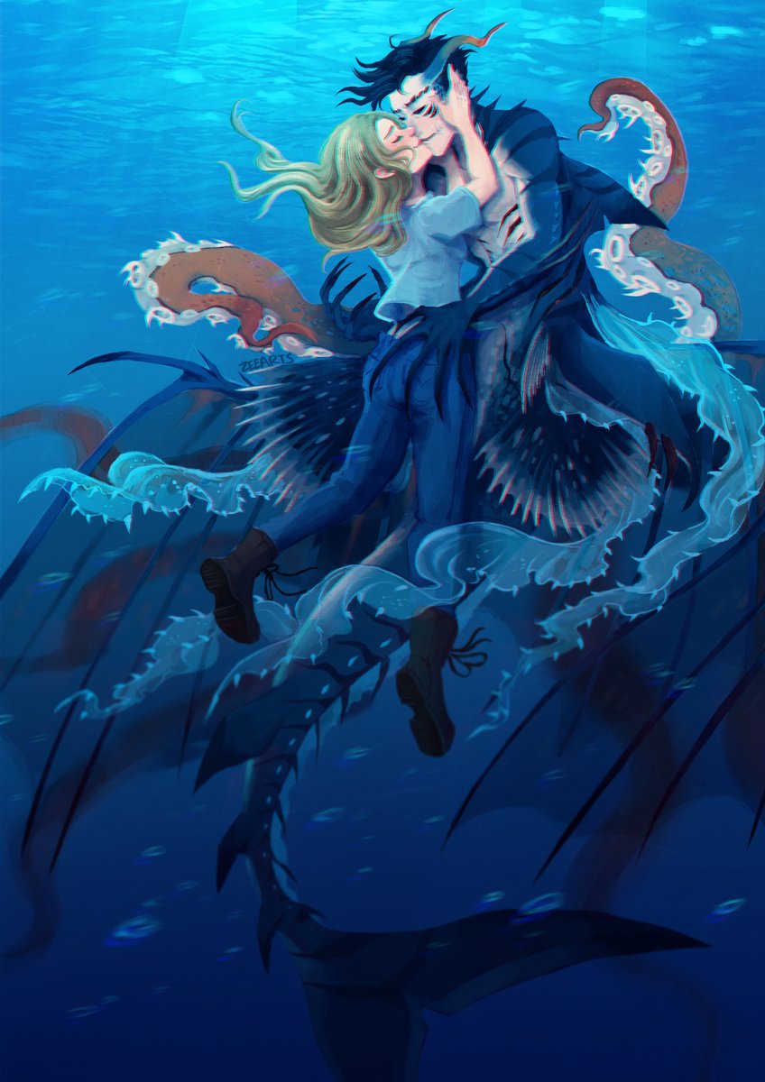 commission done for @/brokenjaw on Tumblr, for her fic, Aquatic! Her wonderful wonderful eldritch shark!Lucifer 💖 

#lucifer #deckerstar