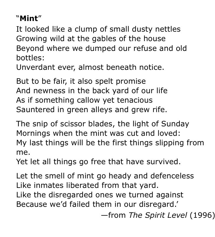 searchforwords's tweet photo. @FunkyPedagogy Mint by Heaney - came to The Spirit Level as a teen and have so much affection for it! https://t.co/qLKcagXGEB