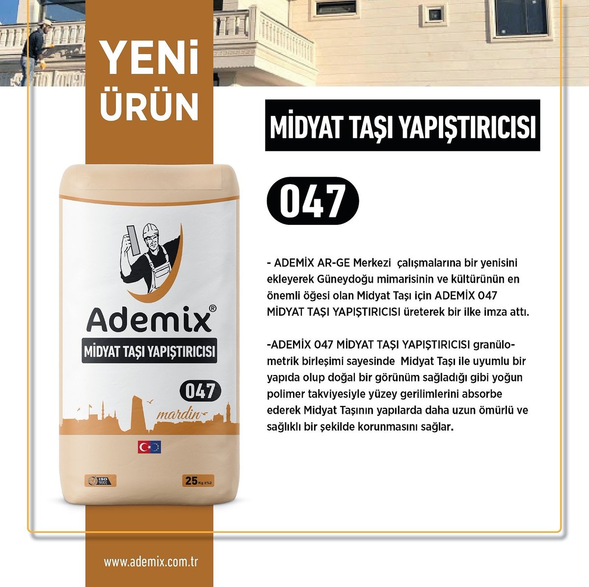 ercanokten's tweet photo. ADEMİX,Güneydoğu'nun en önemli mimari ve kültürel değerine sahip çıkarak kendi Ar-Ge Merkezinde Midyat Taşı'na özel yapıştırıcı geliştirdi.
#ademix https://t.co/XgJRzb5RcR