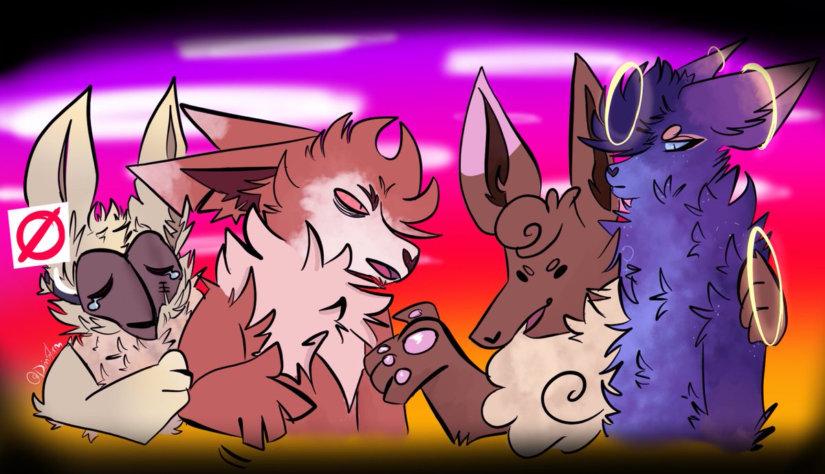 DimStorm's tweet photo. Finished this interaction piece between my Eevee/Lution OCs. #pokemon #eevee #umbreon #eeveeocs #dimstorm
((Left to Right))
Mimi, Stan, Ditto, & Naomi https://t.co/5YA12NUaYW