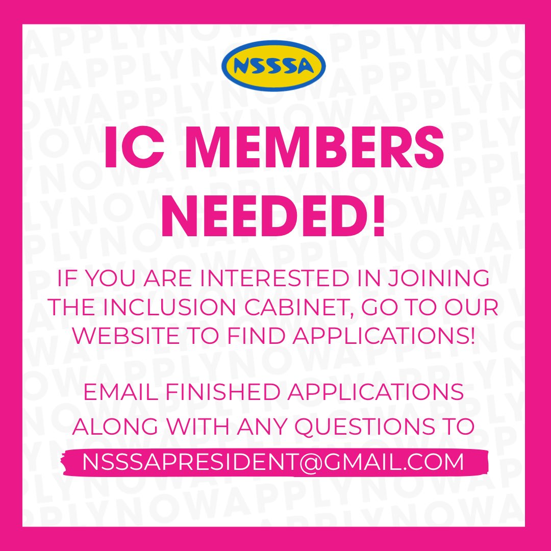 NSSSA's tweet image. Hey N-TRIPPERS! 💕 Applications for the 2020-2021 Inclusion Cabinet have reopened! Go to nsssa.ca/join-provincia… for applications, and don’t forget to email all completed applications to nsssapresident@gmail.com!