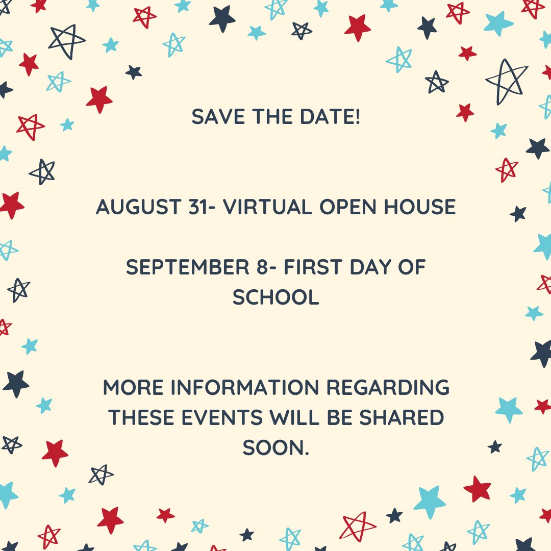 Virtual Open House is scheduled for August 31st and the First Day of School is schedule for September 8. More information will be shared soon. Thank you for your patience as we navigate these uncharted waters together. #bettertogether