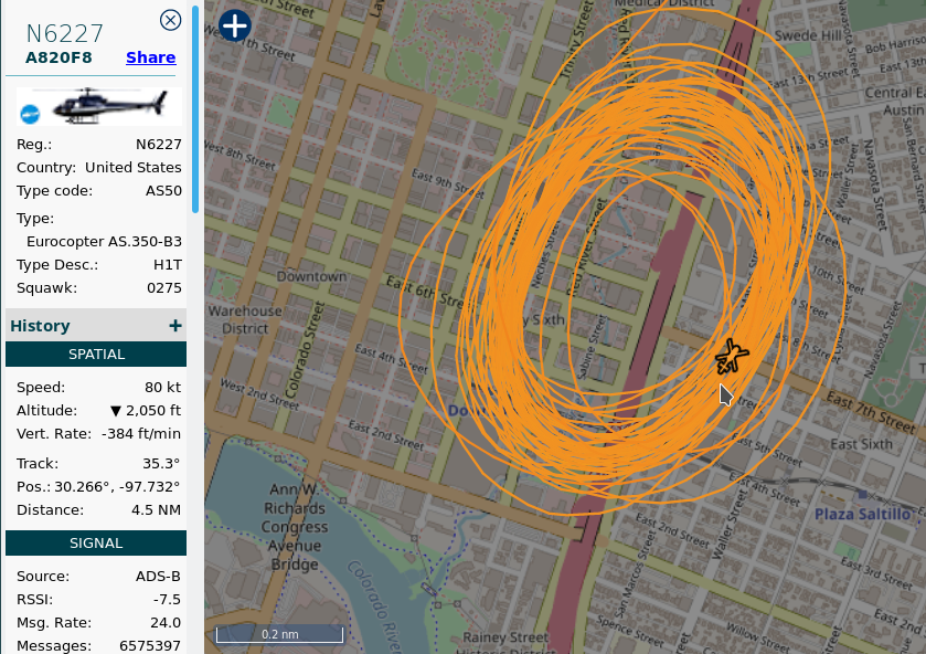 thekurtwk's tweet photo. Eyes in the skies over #atxprotests courtesy of @ADSBexchange https://t.co/Xk0BC0Be95