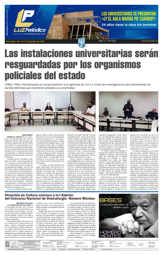 LUZadn's tweet photo. Edición 822 de LUZ Periódico, el semanario de la Universidad del Zulia.  https://t.co/3Q6wHiBWnY
.
.
#LUZ
#LUZPeriódico
#Edicion822 https://t.co/u51oSY8hk2