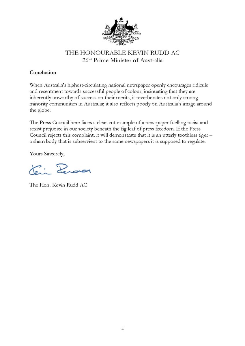 A letter I’ve just sent to the Australian Press Council this morning, lodging a formal complaint against Murdoch’s racist and sexist <a href="/KamalaHarris/">Kamala Harris</a> cartoon on Friday as being in violation of Press Council principles.