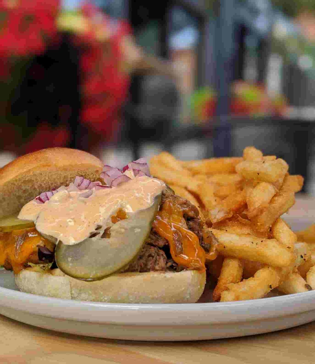 New sandwich hits the menu tonight! Beer braised pulled beef with greens, red onion, pickle, old cheddar and special sauce on a brioche bun. Kinda like a Big Mac, but good.