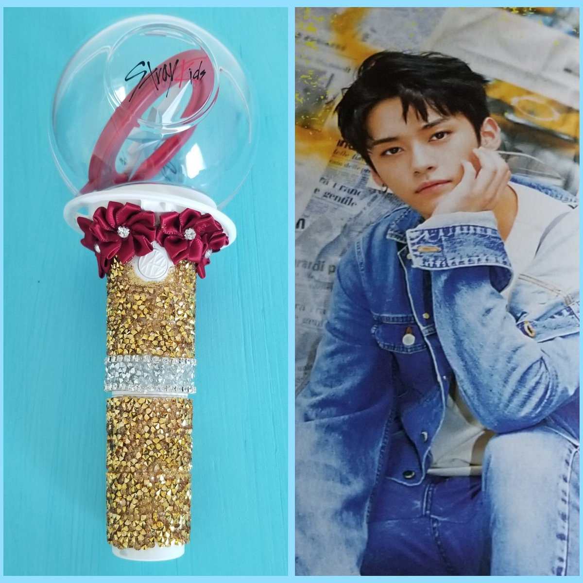 sugakookys's tweet image. I finally got to do it!!! Decorated my nachimbong. Pulled a Lee Know photocard. Yaas 🥺🥺🥰🥰😍💛

#skz #nachimbong #kpip #diy #lightstick