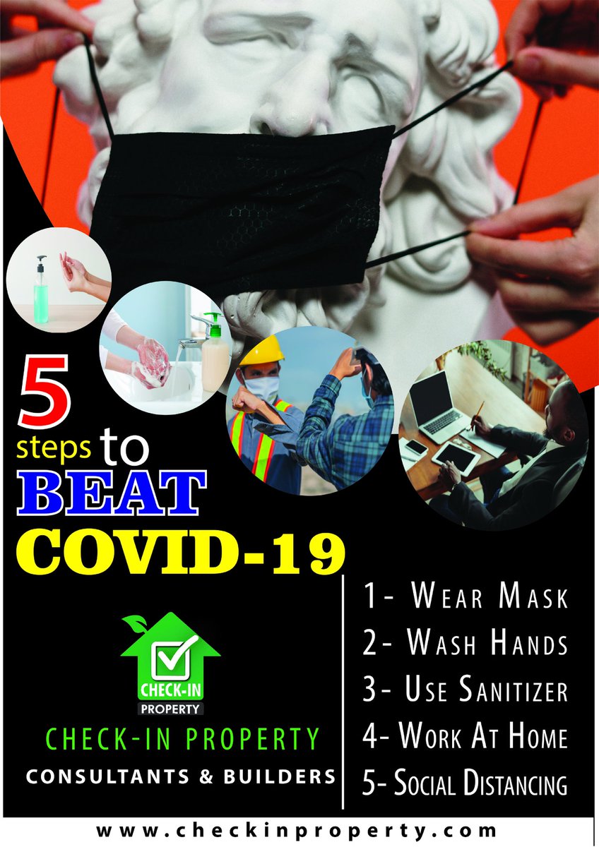 CheckinP's tweet photo. 5 Steps to BEAT Covid-19.....!
#FollowForHealth❤️
#FollowForPakistan🇵🇰
1- Wear Mask 😷
2- Wash Hands 👐
3- Use Sanitizer 🧤
4- Work At Home 🏡
5- Social Distancing 🎗️
Follow Us For Real Estate Updates.
#CheckinProperty
Insta: check_in_property
(Whatsapp/ Viber/ Imo)
📱03325478813 https://t.co/CpGMIS7PAN
