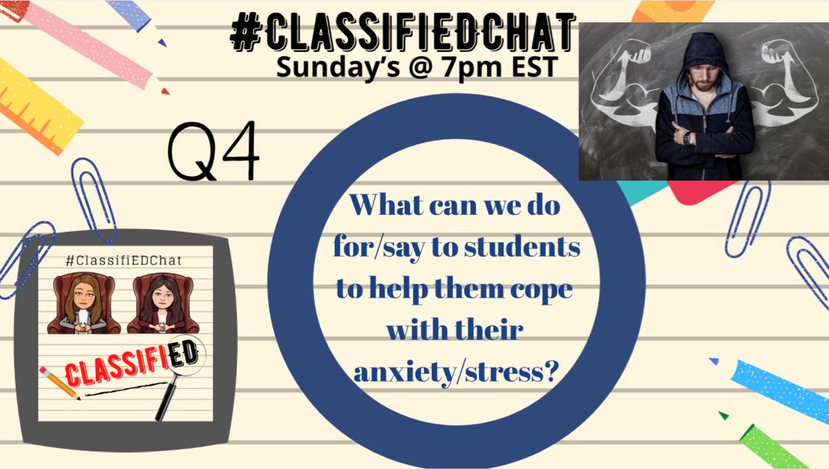 ClassifiEDChat's tweet photo. PART 2: Here are the questions! We release them early just for you!  Feel free to schedule your tweets early in TweetDeck! Tomorrow #ClassifiEDChat dives into the topic of "Anxiety and Stress" at 7 pm EST! https://t.co/5oJxqFX1If