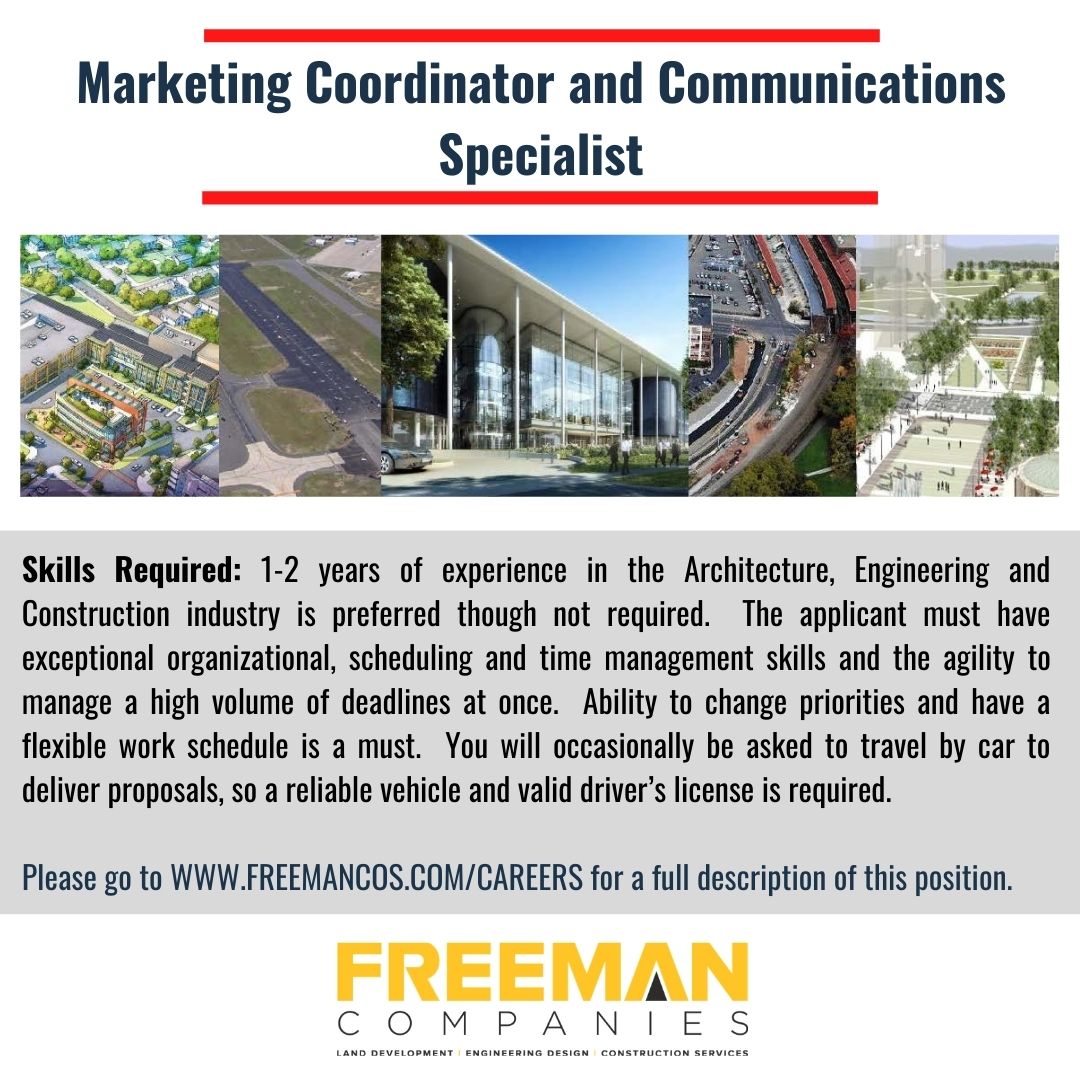 FreemanCos's tweet photo. WE’RE HIRING! See our website for full descriptions of the open positions. If you are interested in applying, please send a resume and cover letter to info@freemancos.com. https://t.co/ePtEtqakAm