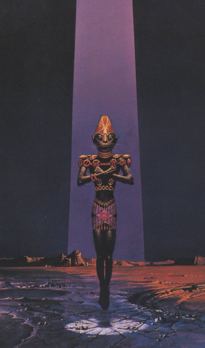 Today’s Space Cat Saturday sees the return of Bruce Pennington, who painted this omniously hovering demigod for the 1973 cover to 'The Alien Way,' by Gordon R. Dickson