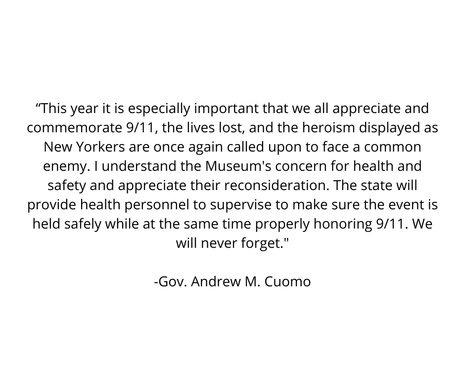 Sept11Memorial's tweet photo. With gratitude to our Chairman Michael Bloomberg and Gov. Andrew M. Cuomo we will be moving forward with Tribute in Light. https://t.co/gxEOvFK8vW