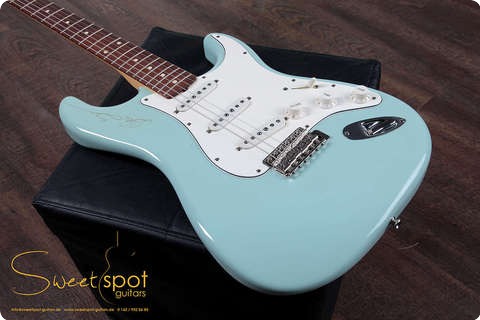 Ike Turner also played a Fender Stratocaster. So much so that Fender produced a Tribute Series model in 2004. And the color?  https://www.vintageandrare.com/product/Fender-Stratocaster-Ike-Turner-1959-Custom-Shop-2004-Daphne-Blue-39098