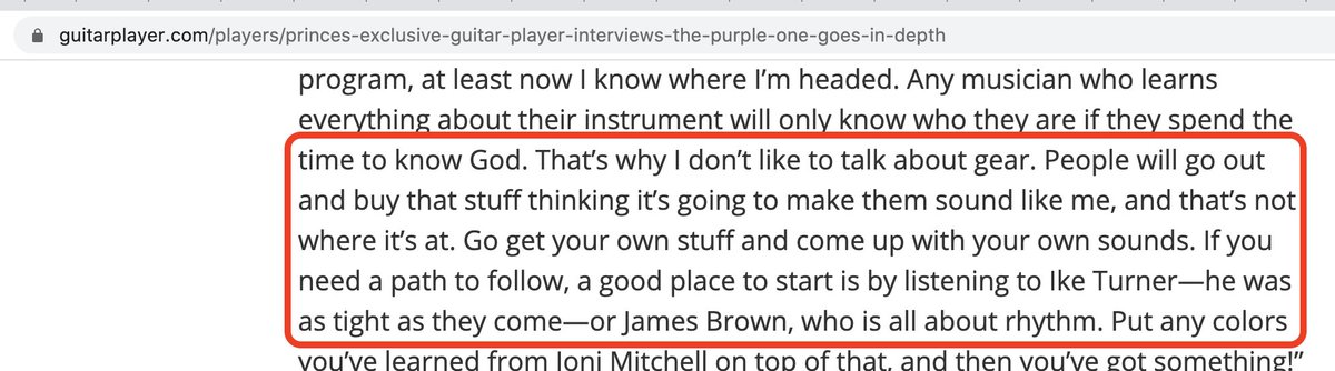 Side Note C: Prince talks to Guitar Player (July 2004) & he discusses learning your own sound. The first person he recommends? Ike Turner. Honestly, I never saw that coming. (Check the amps in the Ike photo.)