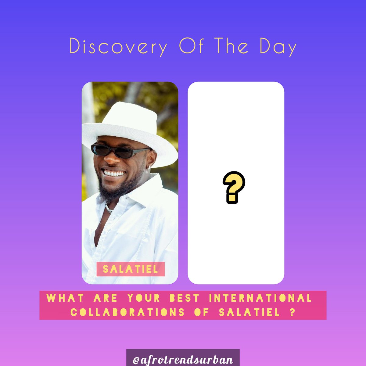 mistardrae's tweet photo. 🛑 Discovery Of The Day 

What Are Your Best International Collaborations Of Salatiel ? 

Follow @afrotrendsurban For More 
.
.
.
.
.
#afrotrendsurban #WeAreAfroLovers #AfroArt #Empawa #Africa #AfroCulture #afroblog #afrodanxe #afromusic #modelinginafrica #afroplay #afropo https://t.co/dOH66gYP6l