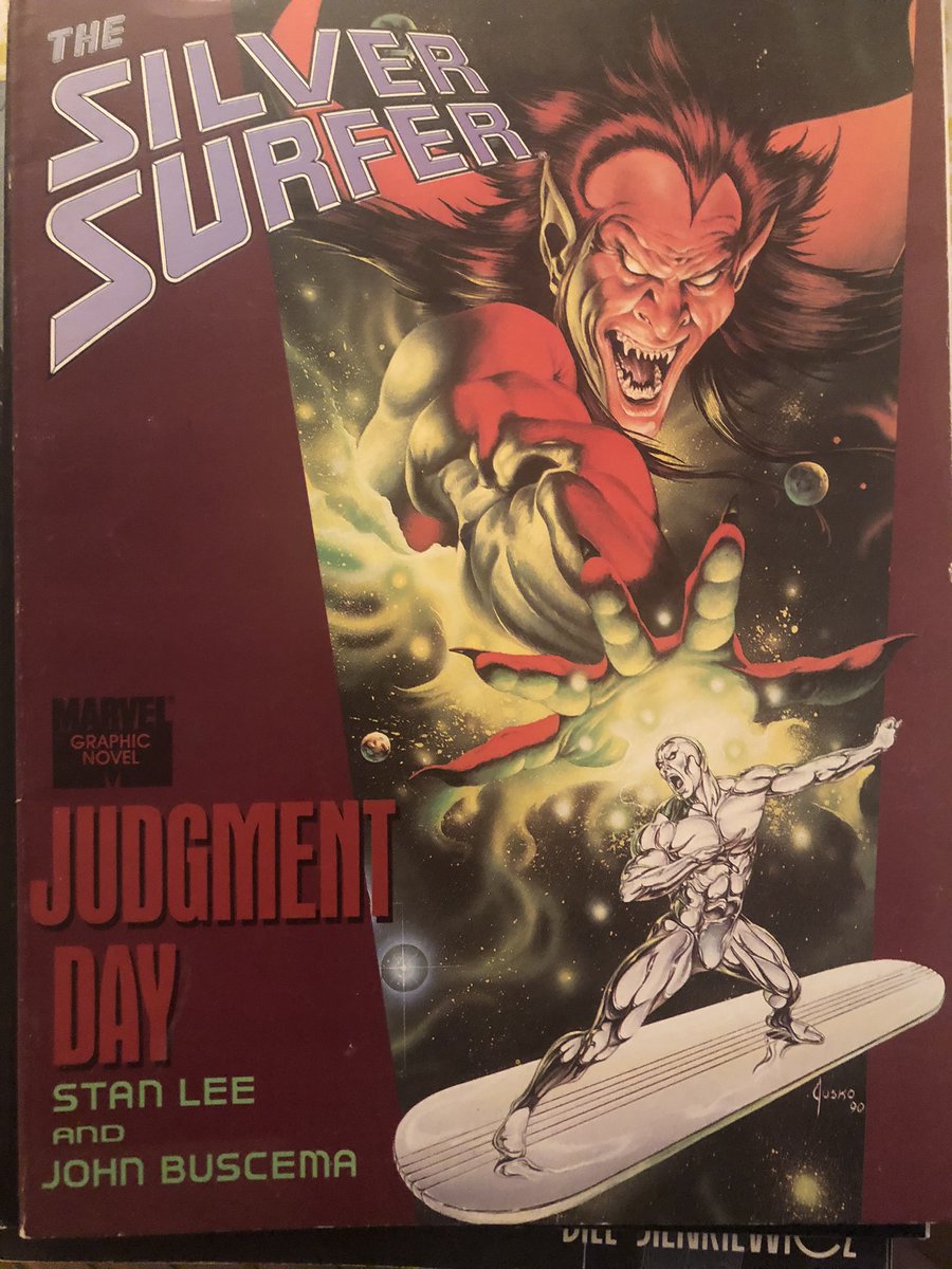 Thread. The best original format; Marvel, DC and adjacent oversized GNs. I don’t have them all but I love a lot of them. First, Lee and Buscema’s Silver Surfer Judgement Day. Every page a splash. Pretty dull read but beautiful, of course. 1/x