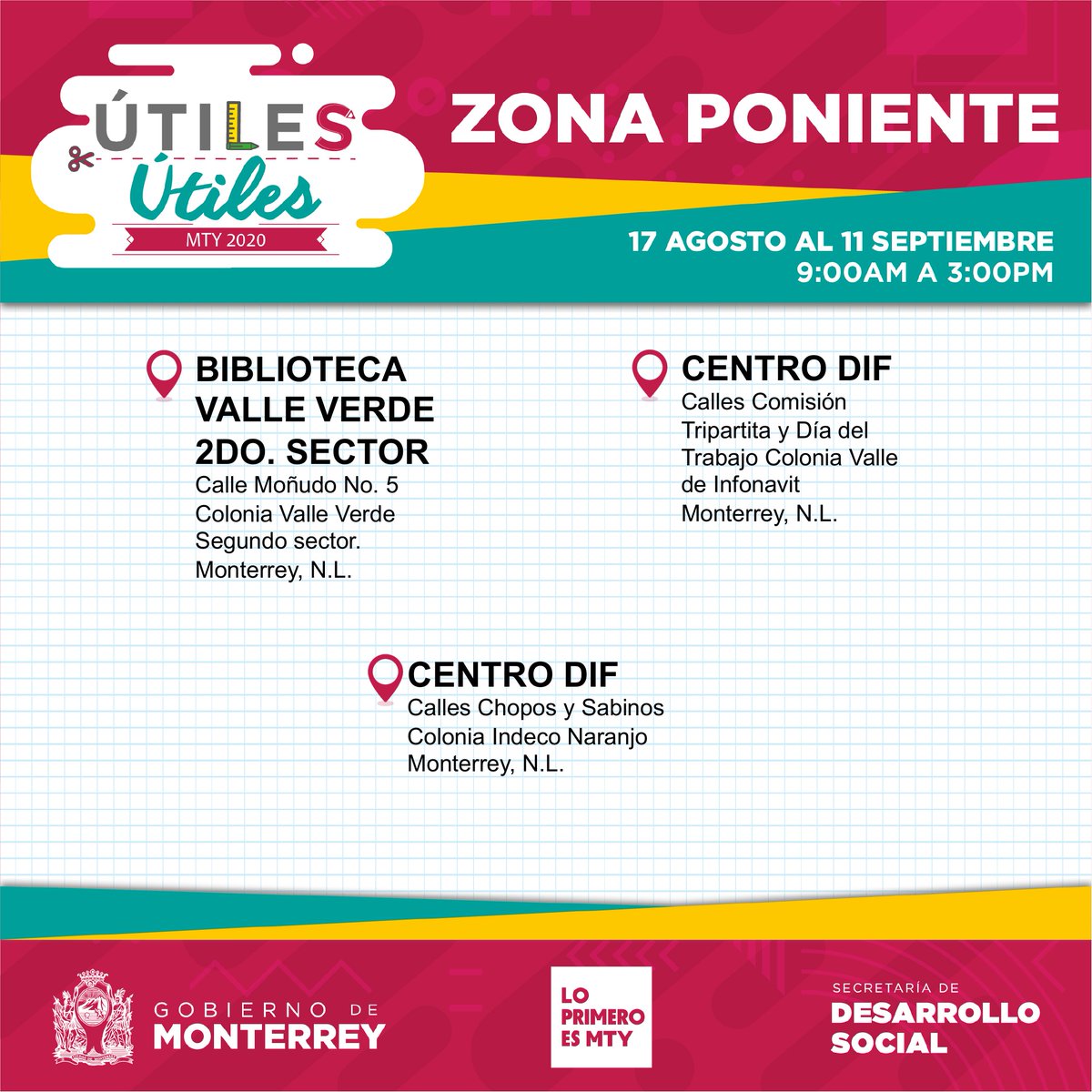 Las niñas y niños regiomontanos son nuestra prioridad, porque #LoPrimeroEsMTY. ✏️📐📗📏📕✂️🖍📚