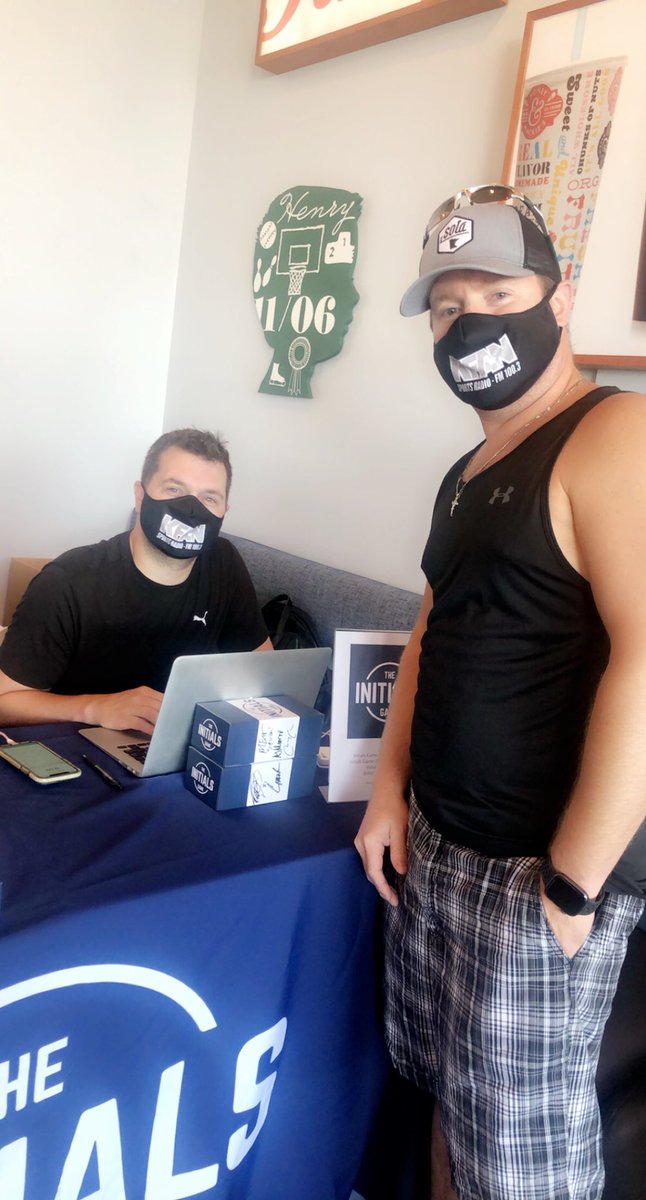 Billy_Pederson's tweet photo. We were first in line today! Got to buy a sweet hat. Thanks to Cory and his crew for being so nice to @Faye72 and I today! Tasty ice cream, too! @HoneyAndMackies #theinitialsgame https://t.co/CYITcMrR1e