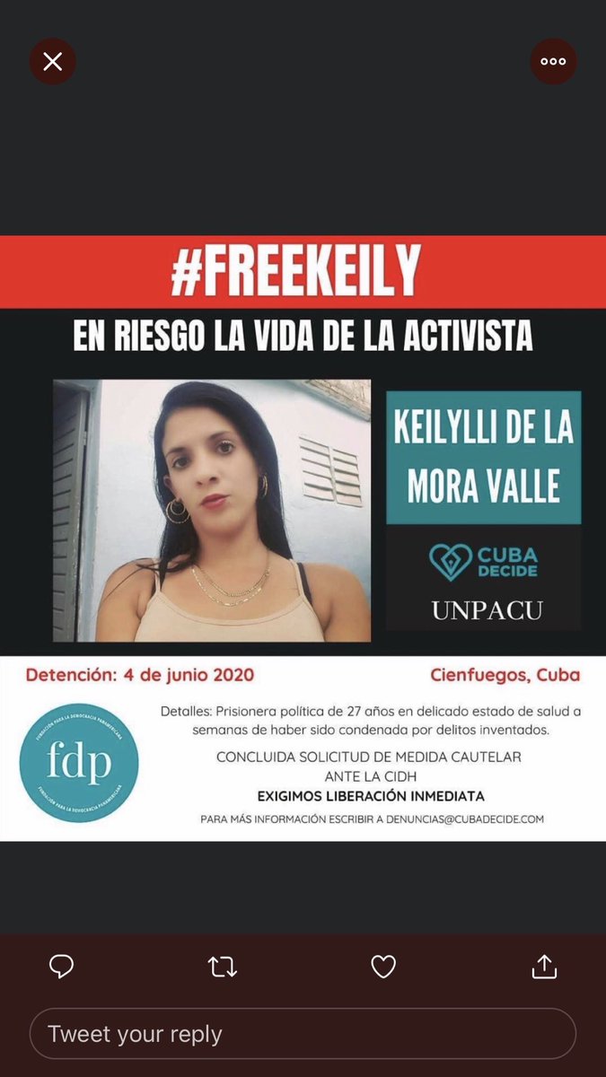 RoqueLawFirst's tweet photo. @DiazCanelB #SOS #Women PoliticalPrisoners #Cuba #FreeKeily de La Mora Valle is very thin. Her life is in #Danger. She was beaten in prison, was administered large doses of psych meds and #electroshocks to affect her mental state. @charanzova @WHO @Europarl_ES @MarcoRubioC @StateDept @hrw https://t.co/AKO1ODLH7D