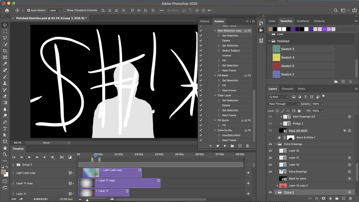 To draw, I opened an edit of the footage in Photoshop and then drew on top of each frame with a Wacom. In the end there were about 3000 sketches. I exported them separately with an alpha channel to the final edit in FCP and then layered added blur to create an ethereal effect.
