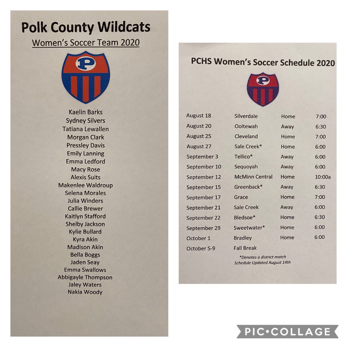 PCHSSoccer1's tweet photo. 2020 schedule and roster https://t.co/FNVY3by7yd