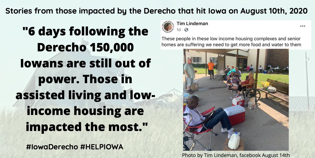 7/There are reports across Linn & Johnson County Iowa of lower-income housing, nursing homes, and assisted living building without power. It's been 6 days since the  #IowaDerecho storm. Where is the coordinated disaster response? Iowan's need help NOW!!  https://medium.com/@flolightstheway/navigating-dual-disasters-nurses-share-stories-about-the-covid-19-pandemic-derecho-storm-in-the-435dc55983e7