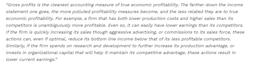“Gross profits is the cleanest accounting measure of true economic profitability. - Robert Novy-Marx" - Andrew Kuhn ()Read Geoff's article: EBITDA and Gross Profits: Learn to Move Up the Income Statement  https://bit.ly/2PYoHxj&nbsp;