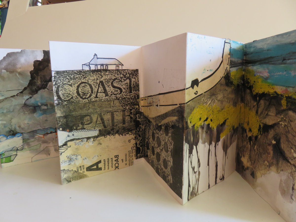 Cornish coastal path <a href="/seawhite/">seawhite</a> concertina sketchbook #karenstampercollage #concertinasketchbook #onlinecourses #Cornwall