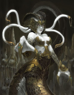 MitosGriegos4's tweet photo. #Esteno : En la mitología griega, Esteno era una de las tres gorgonas junto con sus hermanas Euríale y Medusa, y era caracterizada por su enorme fuerza. Tenia garras de bronce, alas de oro, cola de serpiente y serpientes vivas en lugar de cabello. Esteno es hija de Forcis y Ceto. https://t.co/Rt2dNd7m4w