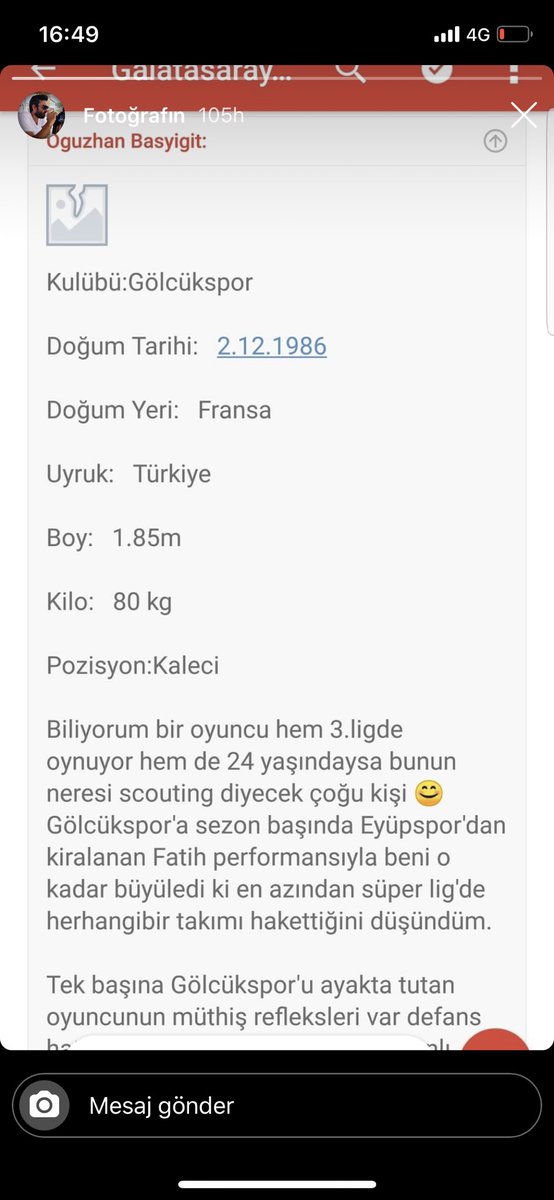 <a href="/GalatasaraySK/">Galatasaray SK</a> Zamanında <a href="/ScoutGS/">ScoutGS</a> de incelemiştik 3.ligdeyken.. Geç de olsa hoşgeldin Fatih Öztürk