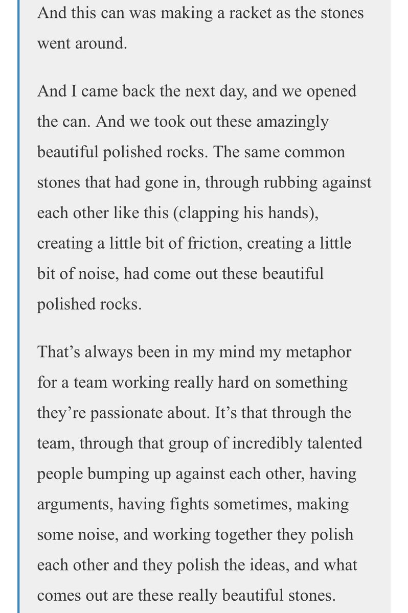garrytan's tweet photo. When you make something new and beautiful, sometimes the mechanism is strange and uncomfortable. Perhaps even ugly and you don’t think it should work. People fight. It’s not easy or elegant. The outcome makes it worth it. 💎 

🤯 allegory by Steve Jobs in the Lost Interview 👇 https://t.co/d7Dx2x4pif