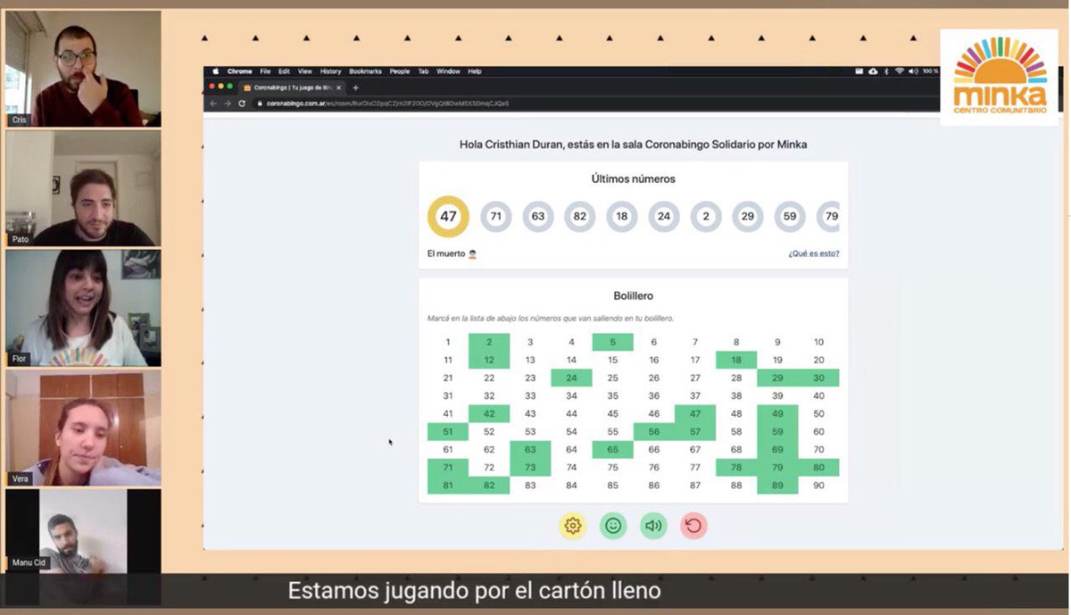 Ya estamos jugando a nuestra primera edición de #CoronaBingoSolidario para ayudar a facebook.com/minkacentrocom…

¡Gracias por sumarse! ✨
