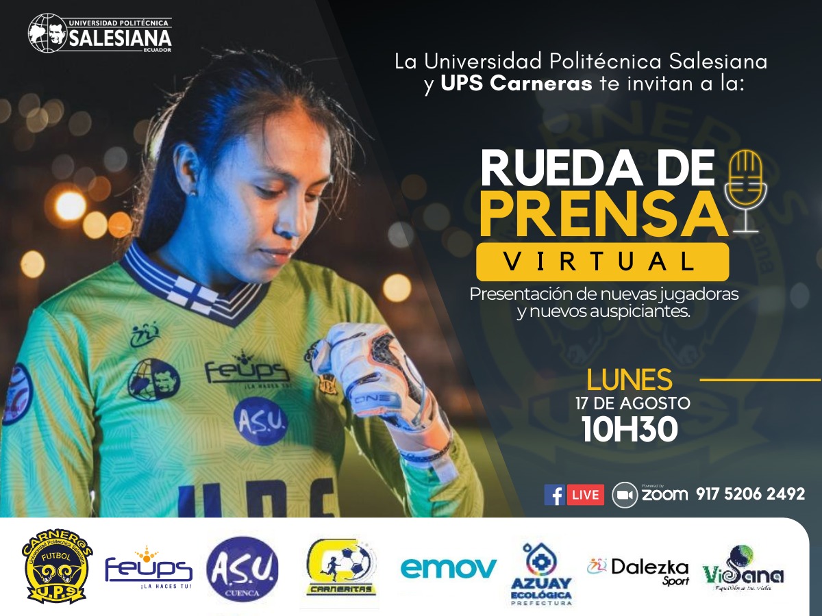 upscarnerasA's tweet photo. Te invitamos a la rueda de prensa y conoce todas las novedades previo al inicio de la Super Liga Femenina 💛💙

#SomosUpsCarneras

@feupscuenca @upsalesiana @DeportesUPS @eddisson_mendez @psicofranklin  @AzuayPrefectura @emov_ep @rosa_tarjeta https://t.co/CWzEz52jao