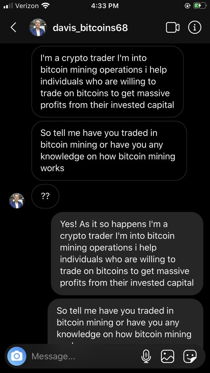 tylerschmall's tweet photo. A bitcoin scammer DM’d me so I tried to convince him that I was also him. https://t.co/NewZL6gXtV