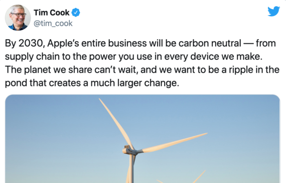 SolarFred's tweet photo. Apple Plans To Go 100% Carbon Neutral — Including Supply Chain — By 2030 https://t.co/Y0zrVQ6Wp2 https://t.co/7USopt3J79