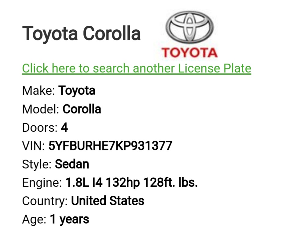 PDXshield's tweet photo. 2019 dark Toyota Corolla
CA plate: 8HCE842
VIN:Β 5YFBURHE7KP931377
Alan Swinney, fresh off bear macing and shooting paintballs at counter-protestors, Alyssa Vinsonhaler, and Haley Adams seen departing in this vehicle.
Possible report of shots fired from vehicle.
#PDXfashcar https://t.co/6a6lGeLOXD