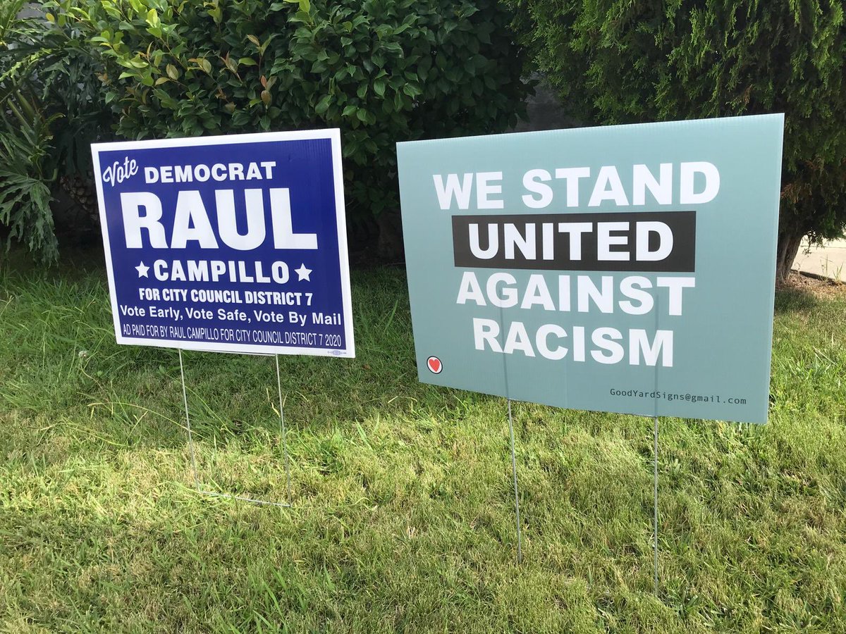 RunWithRaul's tweet photo. Signs are going up all over D7! DM me if you want one. And remember to vote early, vote safe, vote by mail. No one should have to risk their health to participate in democracy. #RunWithRaul #SanDiego https://t.co/DBv4UqolW2