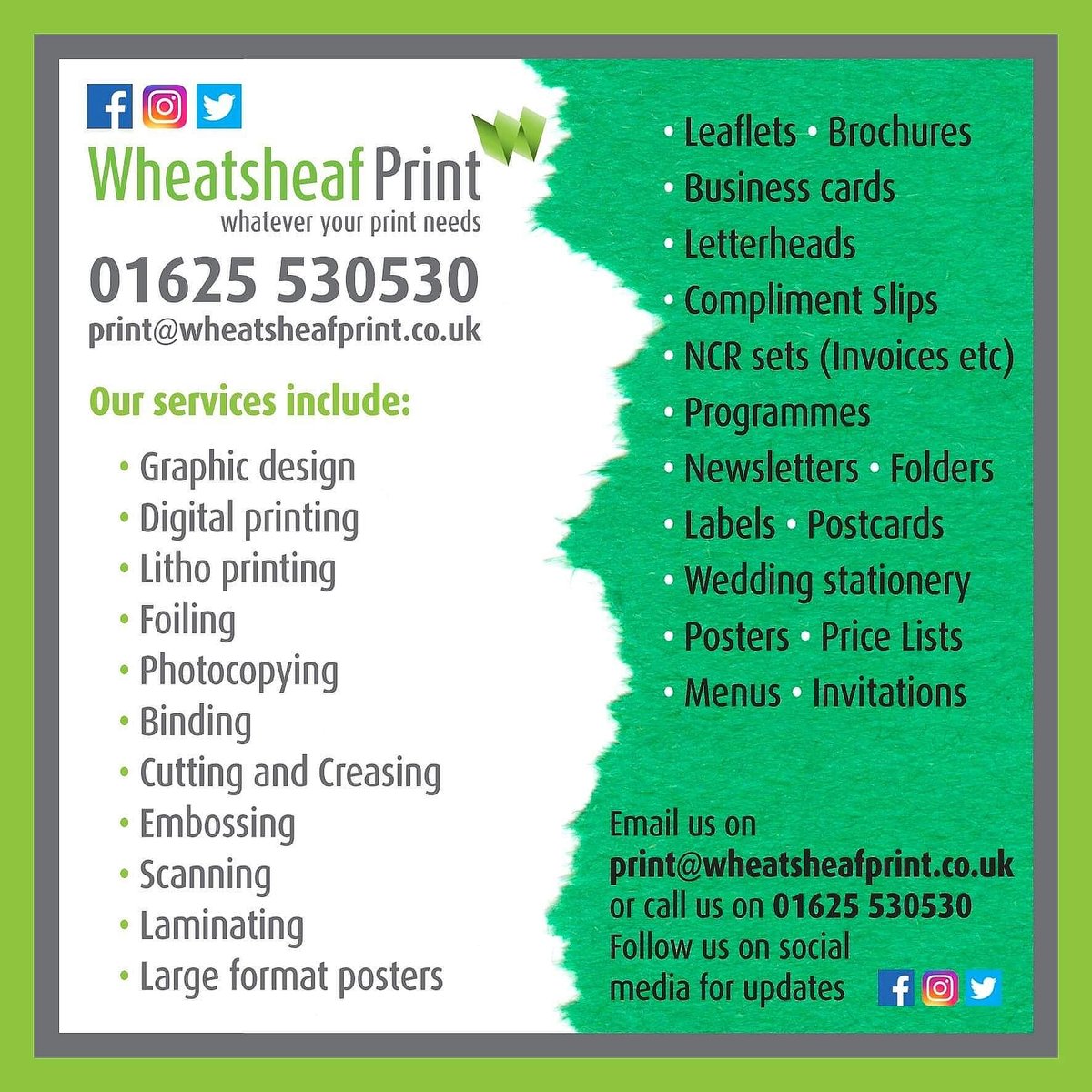 wheatsheafprint's tweet photo. Calling all #wilmslowbusinesses - we are a small, well established local printers with over 30 years' experience. Please contact us for any of your print requirements on 01625 530530 or print@wheatsheafprint.co.uk #digitalprint #lithoprint #businesscards #hotfoilprinting https://t.co/hjkZI33Hw7