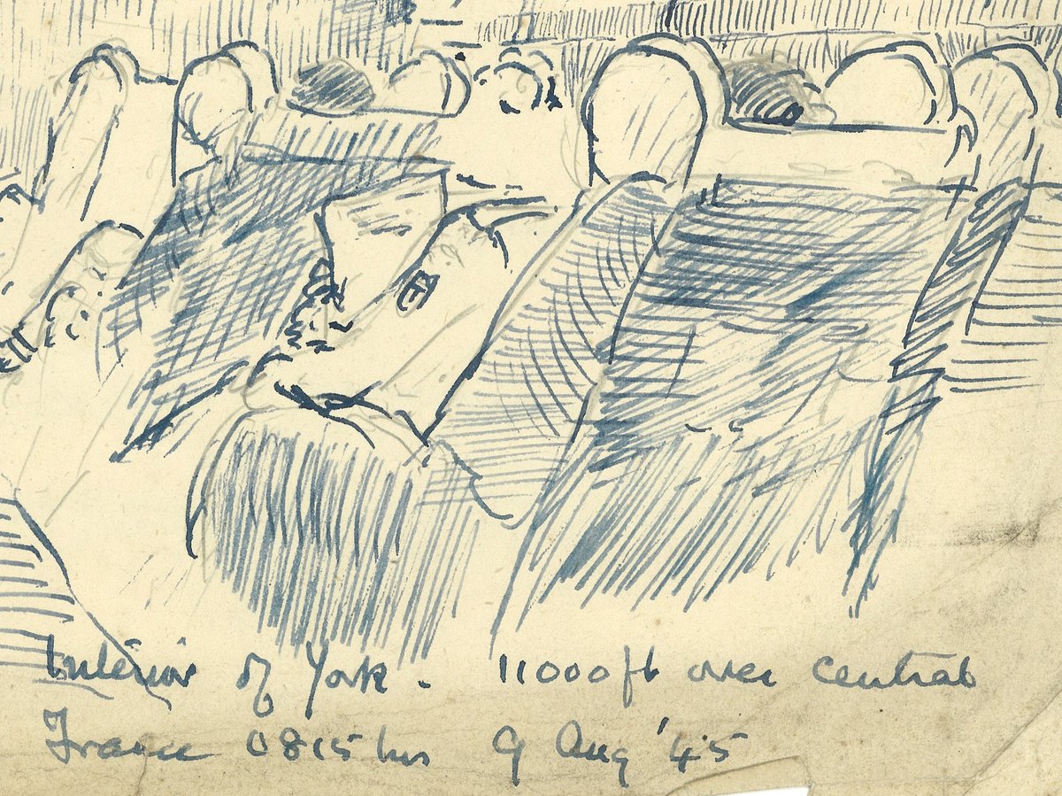 HeritageWSHC's tweet photo. Brigadier Jack Parham made the sketch at 0815hrs on 9 Aug - the day the US Air Force dropped an atomic bomb on #Nagasaki. Later in the flight Parham &amp; his fellow officers learned of Japan's decision to surrender.

#WW2 #WWII #VJDay75 #recordinghistory #archives https://t.co/H43PmBrk6G