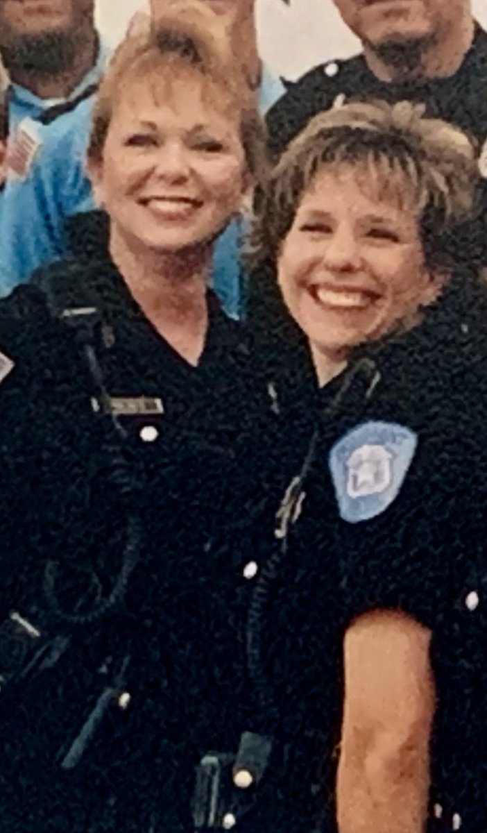 AppleCarman's tweet photo. 34 Years of #ThinBlueLine together...Different uniforms now but still got your 6.  #OfficerPowellFuneral  #BlueSisters  #BFF https://t.co/9flcpFNHTk
