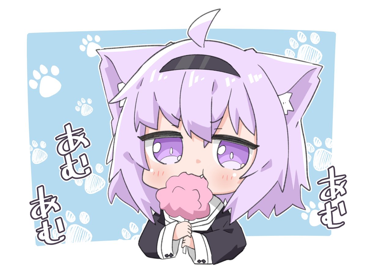 猫又おかゆ 「#絵かゆ 
#生おかゆ

わたあめ☁あむあむおかゆん? 」|金貨@イラスト依頼募集中のイラスト