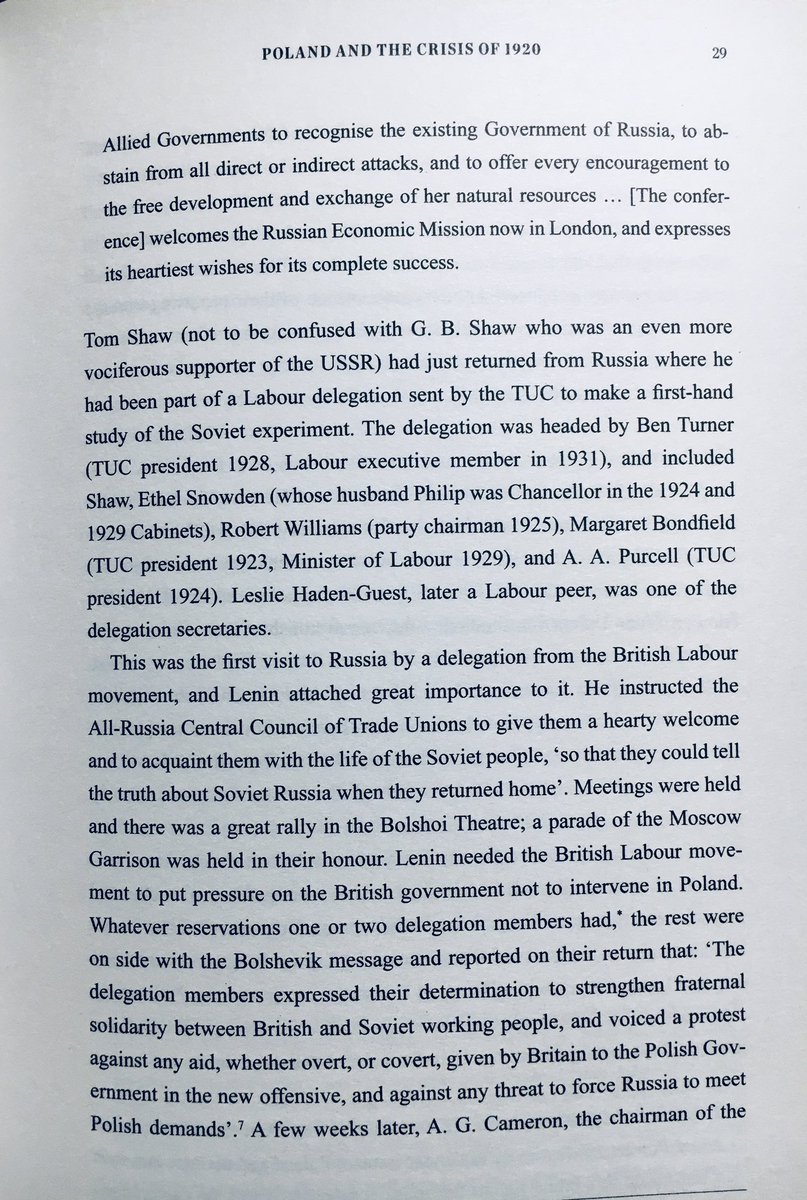 London dockers refused to load munitions on ships bound for Poland. The Labour Party demanded full recognition of the Bolshevik government. A delegation sent to Moscow had red carpet treatment to get them to pressure HMG not to support Poland 2/
