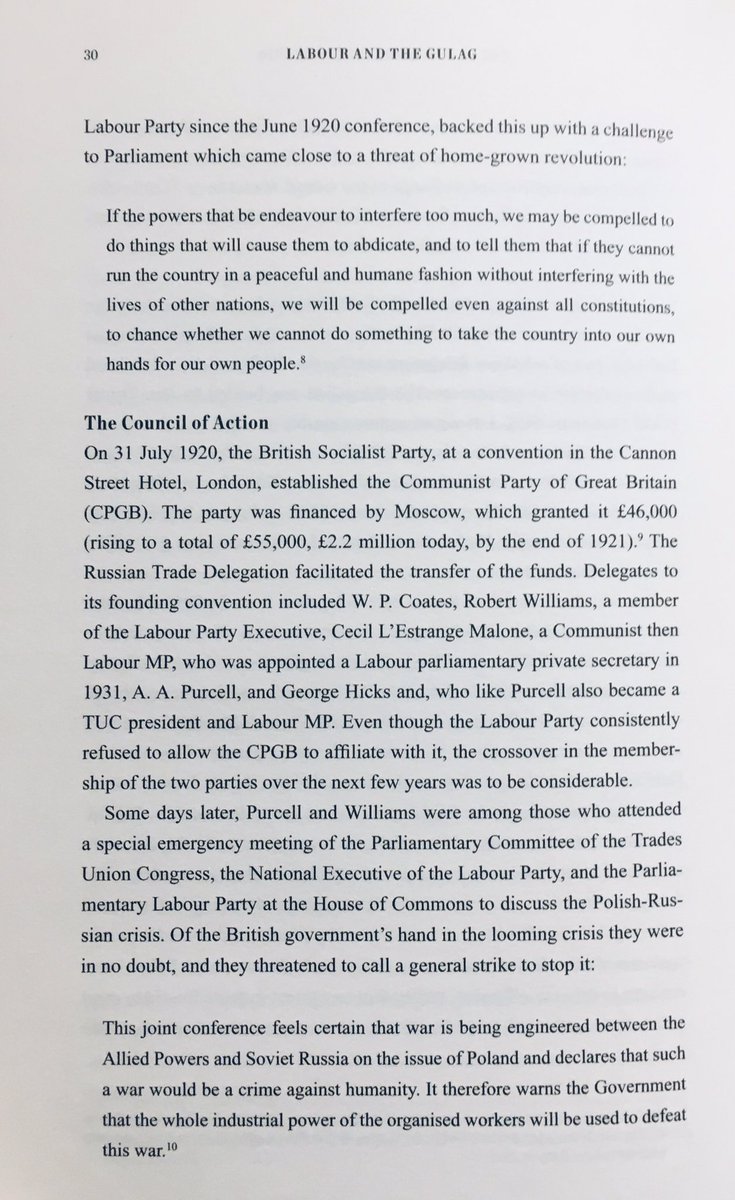 On 31st July 1920, with £2.2m of Russian gold (today’s value) and active encouragement from Bolshevik agents liaising with union and labour leaders, the Communist Party of Great Britain was formed. Just when Russia needed to bolster its propaganda and support in Britain. 4/