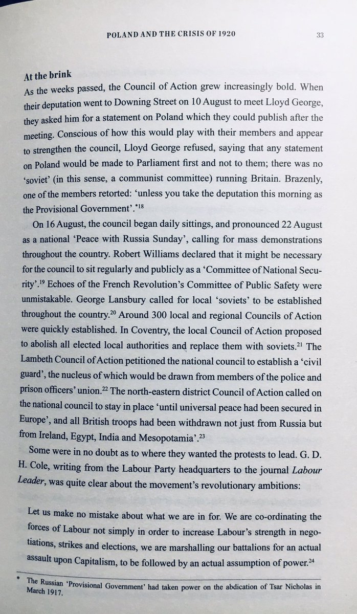 On Aug 10 Labour leaders went to Downing Street, threatened PM Lloyd George. One claimed they were “the Provional Government” in waiting. “Soviets” were formed to take over local government. Calls were made for an “assault on Capitalism” and “assumption of power” 7/