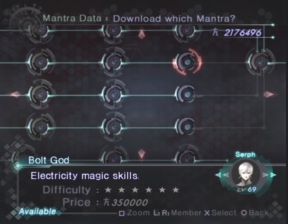 On retrouve toujours le système de Press Turn Battle, et il va falloir jongler entre les différents "mantras" pour acquérir les différentes compétences du jeu. une sorte de sphérier linéaire pas en forme de sphère. (Le 2 adopte une grille hexagonale)