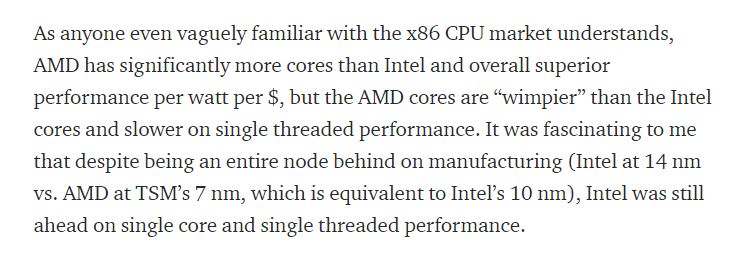 2/On AMD: Share gains in server CPUs slower than expected based on benchmarksUrs Hölzle “Brawny cores still beat wimpy cores, most of the time” - Single core and single threaded performance is often the rate limiting factor even for highly parallelized workloads #HPC  #AI