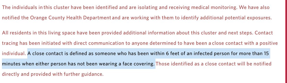 Why getting airborne right matters. UNC has clusters. (Surprise? No). They're contact tracing for within six feet without masks. NOT ENOUGH FOR INDOORS. Distance isn't that protective indoors *and* source-control masks aren't magic. We need updated evidence-based guidelines ASAP.