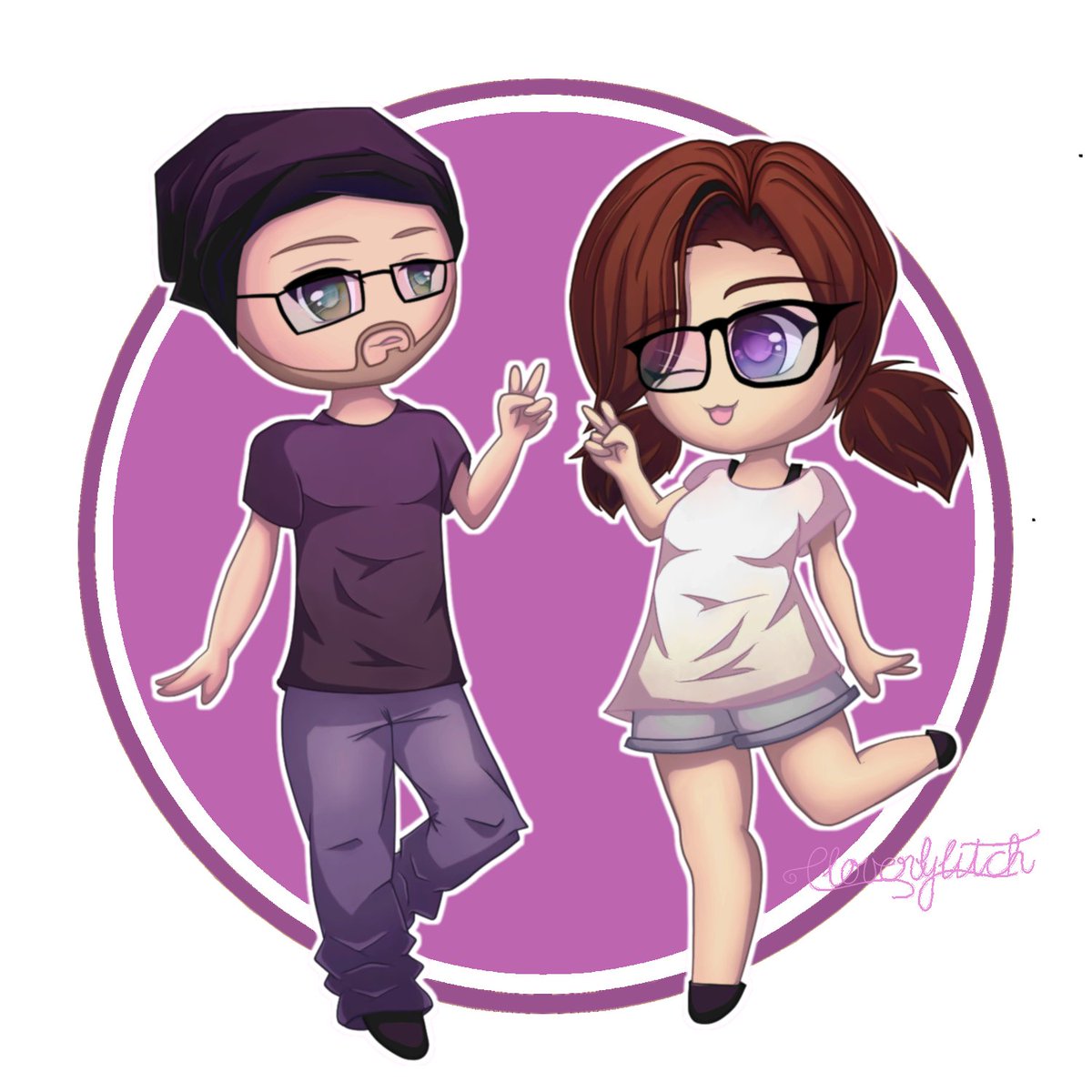 DOCDidIt's tweet photo. A humongous, massively massive thank you to the amazing @CloverGlitch for making us this incredible caricature ❤️ we are now officially Chibi characters! https://t.co/uacyvB6H8x