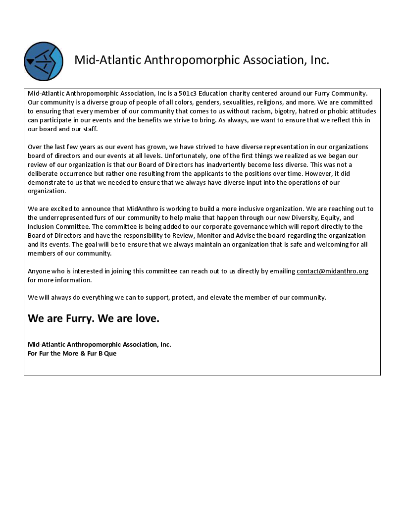 FurtheMore's tweet photo. A message from parent organization, @midanthro : Announcing our Committee for Diversity, Equity, and Inclusion!

Anyone who is interested in joining this committee can reach out to us directly by emailing contact@midanthro.org for more information. https://t.co/93zaf0SXs7